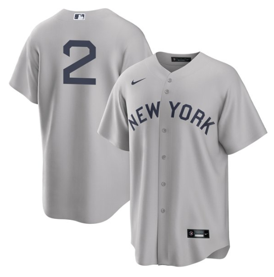 Men's New York Yankees #2 Derek Jeter 2021 Grey Field of Dreams Cool Base Stitched Baseball Jersey